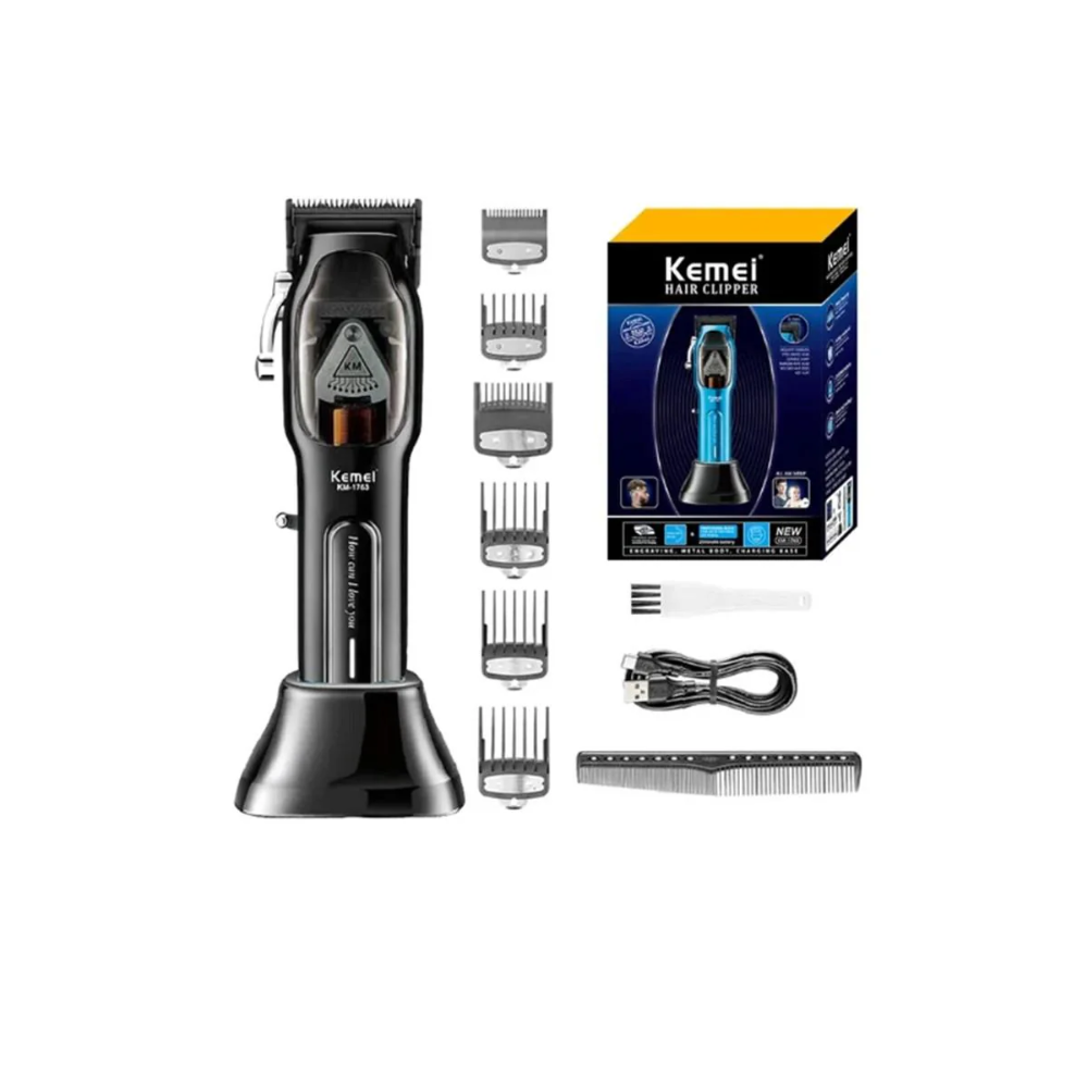 Clipper Kemei KM-1763 9000RPM Con Base De Carga Negra