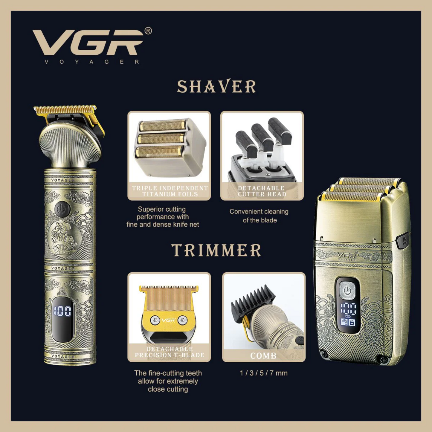 Combo VGR Máquina Patillera y Afeitadora Inalámbrica V-649