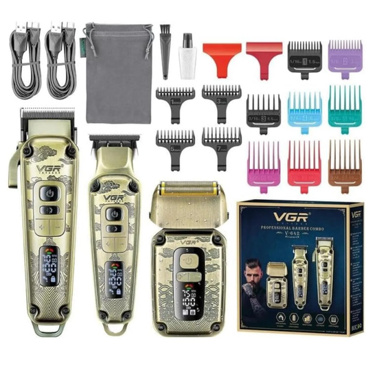 Set Barbería CortaPelo Trimmer Afeitadora 3 En 1 VGR642 Dorado