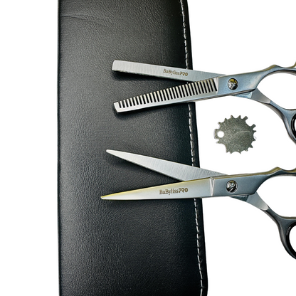 Set Tijeras de barbero acero japonés BaBylissPRO 6" Filo Navaja