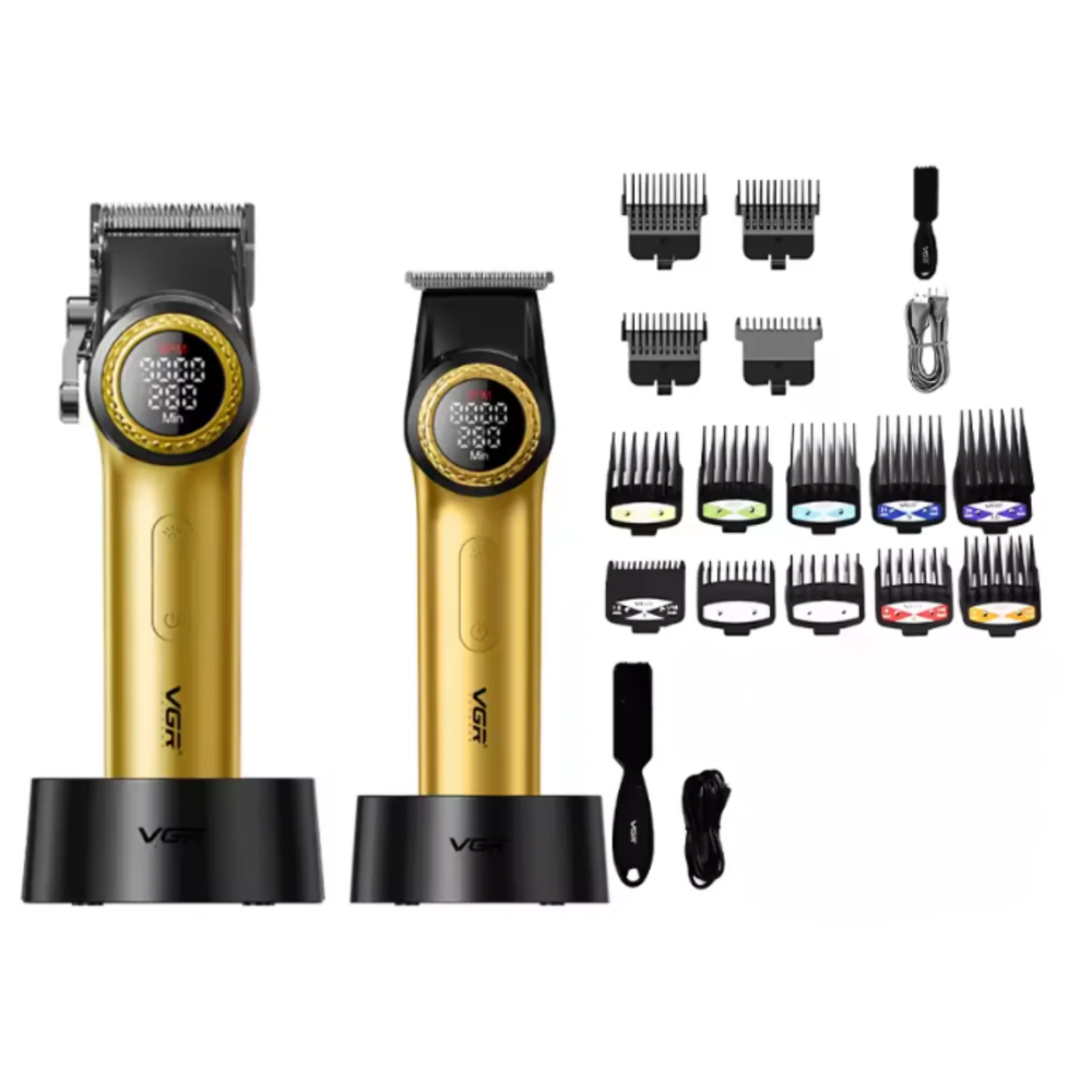 Combo Barber Dorado VGR Pro Clipper V-001 + Trimmer V-977