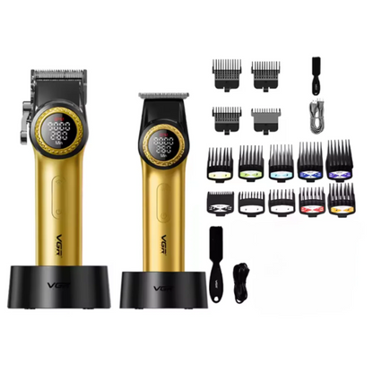 Combo Barber Dorado VGR Pro Clipper V-001 + Trimmer V-977