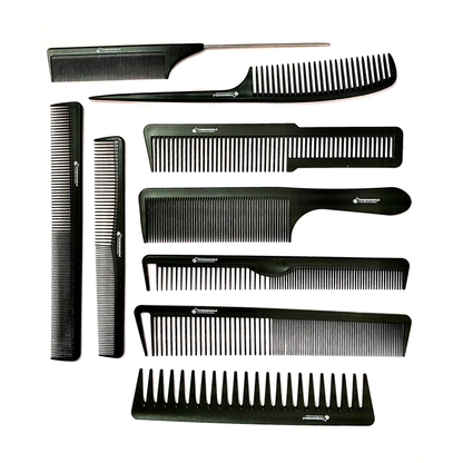 Set de Peinetas 9 pcs Carbon Professional Para Pelquieria CON Estuche