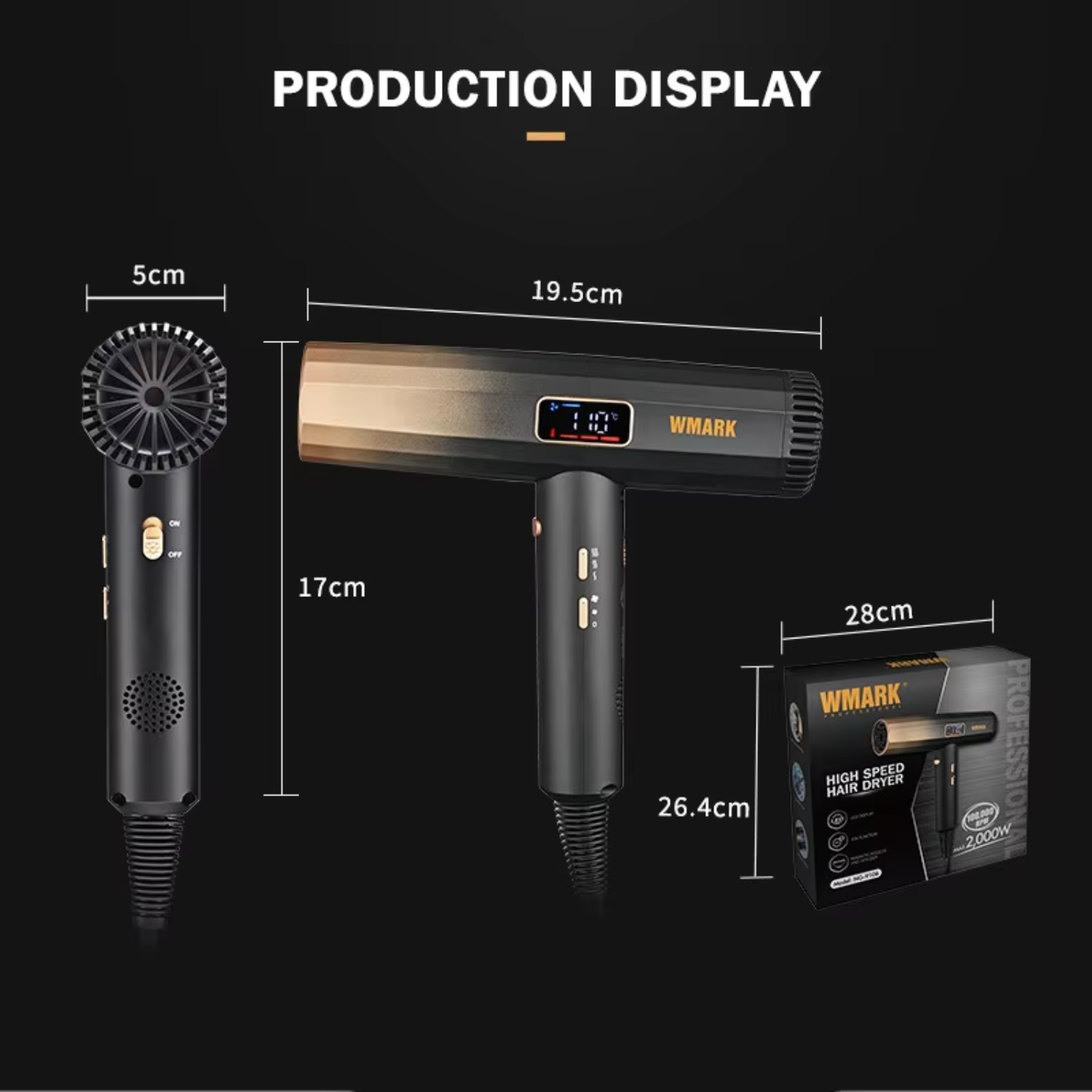Secador De Cabello Wmark Prof. 2000w Ultra Ligera Gold