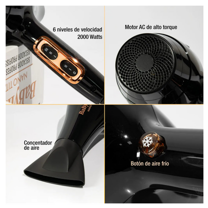 Secador de pelo BaBylissPRO Nano Titanium Gold Black B6176