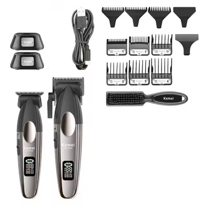 Combo Kemei Cortadora y Patillera con Base 9000 RPM