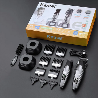 Combo Kemei Cortadora y Patillera con Base 9000 RPM