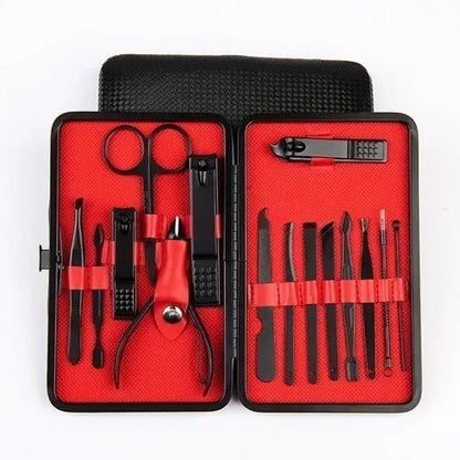 Set Manicura Alicate Pinzas Tijera Corta Uñas 15 Pzs Negro