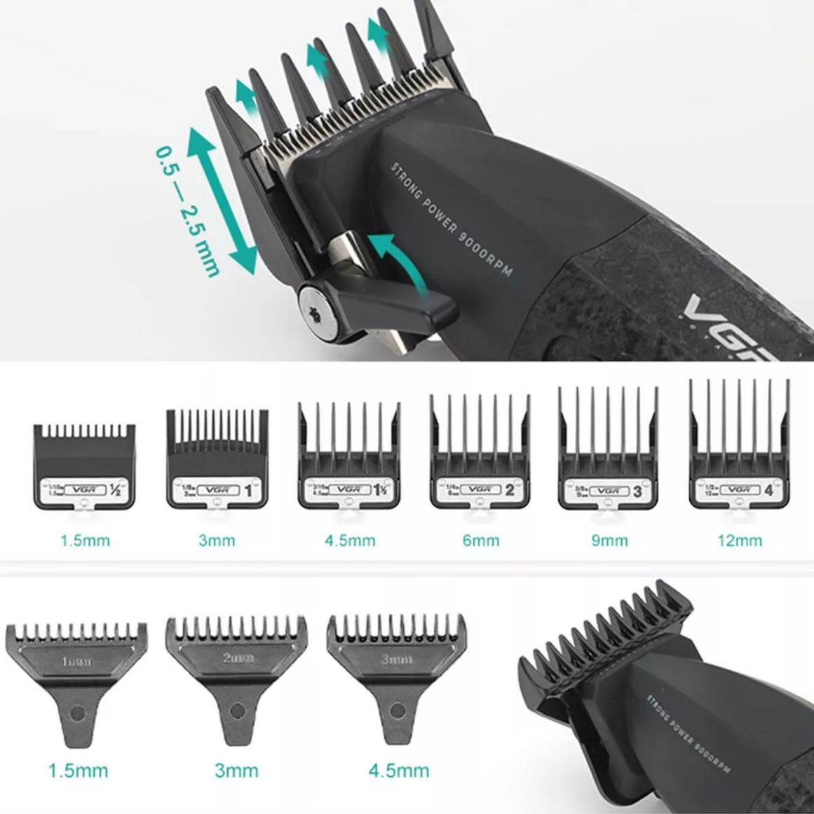 Combo VGR Profesional V640 Clipper y Trimmer 9000RPM Rojo