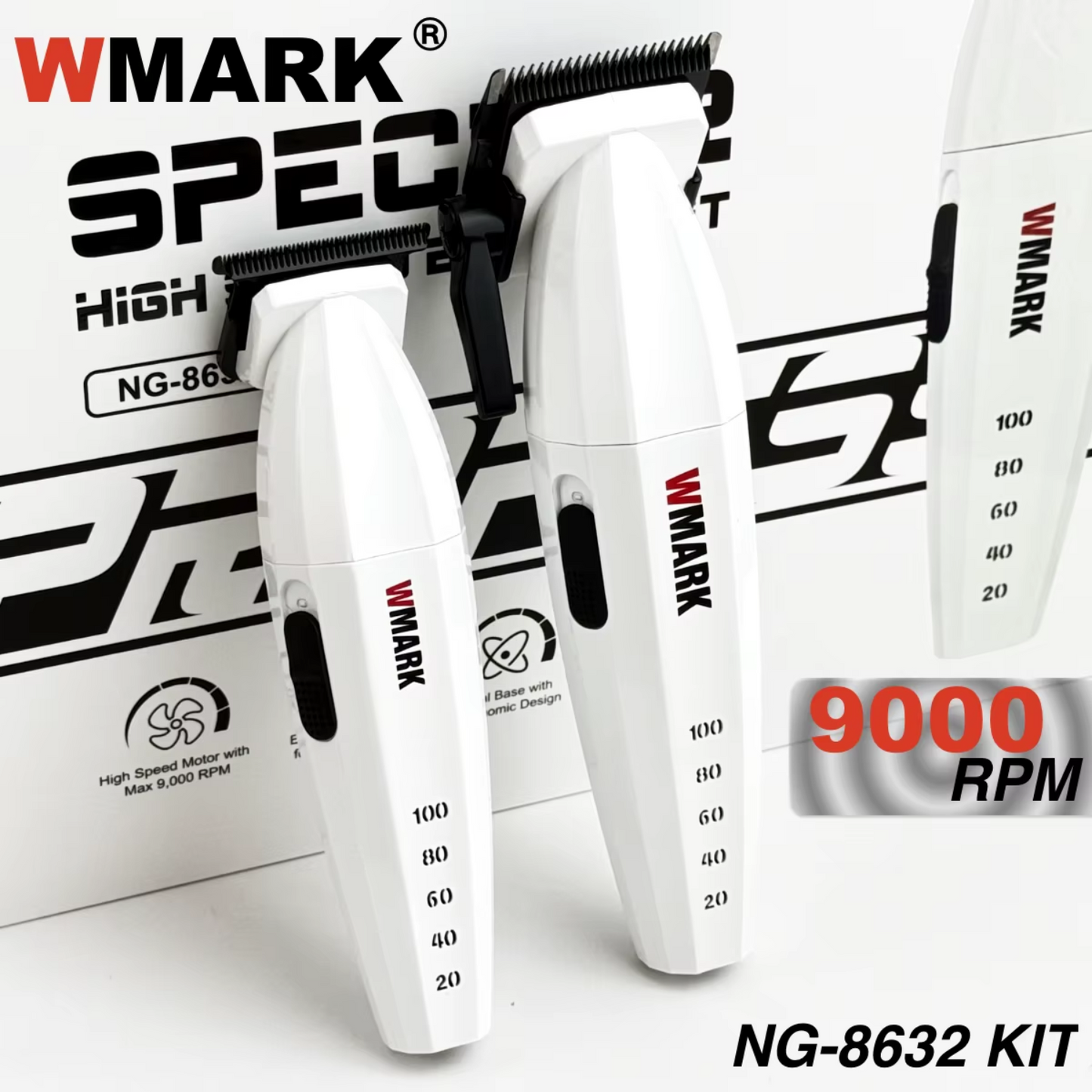 Barber Combo NG8632 Wmark CortaPelo + Patillera 9000 Rpm