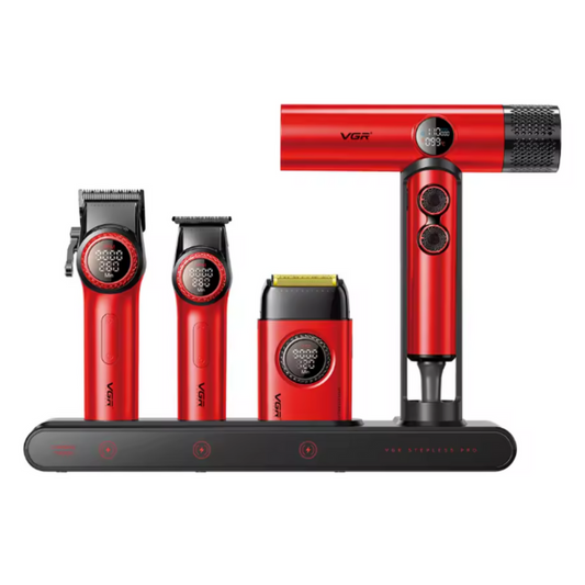Combo Kit Vgr Professional Clipper Trimmer Shaver y Secador 4 en 1 Maleta Rojo