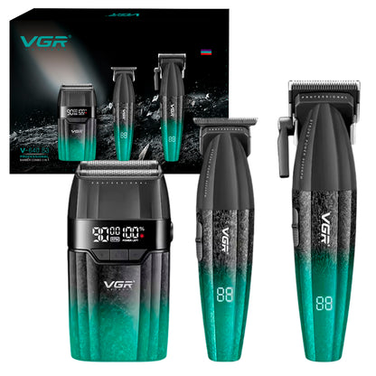 Barber Combo VGR640S3 Cortadora, Patillera y Afeitadora Verde