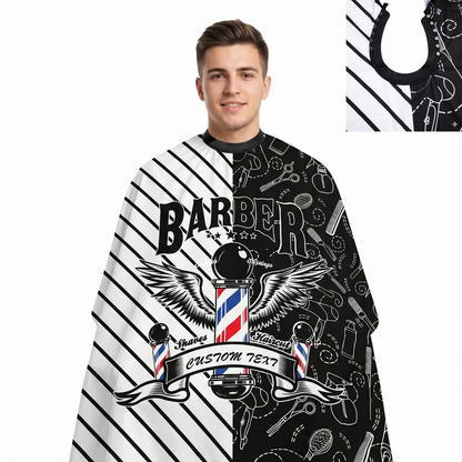 Capa Para Barberia Cuello De Goma Barbershop Blanco Negro