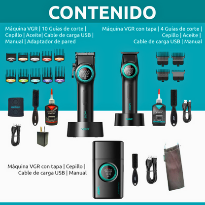 Combo Barber VGR Clipper V001 + Trimmer V977+ Shaver V377 Negro