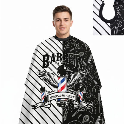 Capa Para Barberia Cuello De Goma Barbershop Blanco Negro