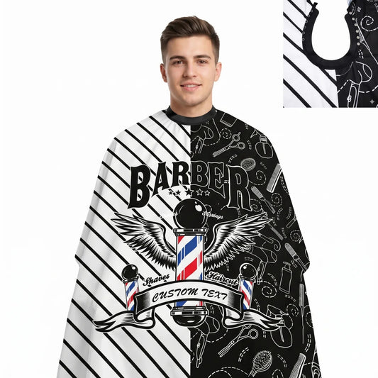 Capa Para Barberia Cuello De Goma Barbershop Blanco Negro