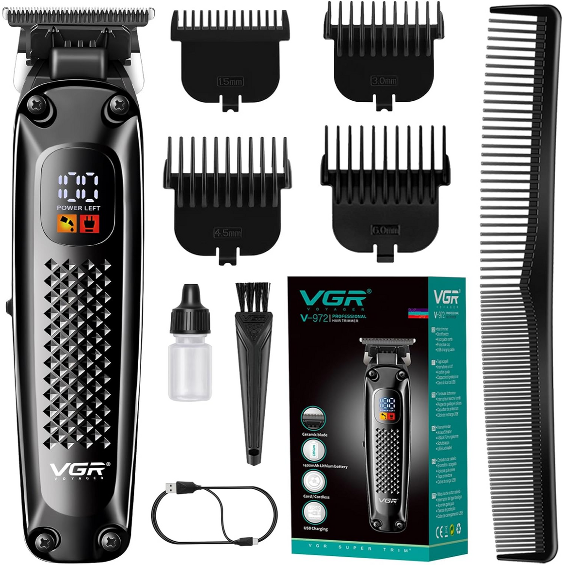 Trimmer Profesional Recargable VGR V-972 Led Usb