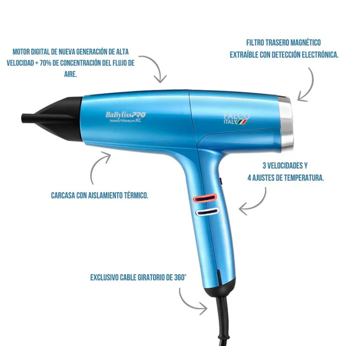 Secador Babyliss Pro Falco Italy Nano Titanium XL 2000W