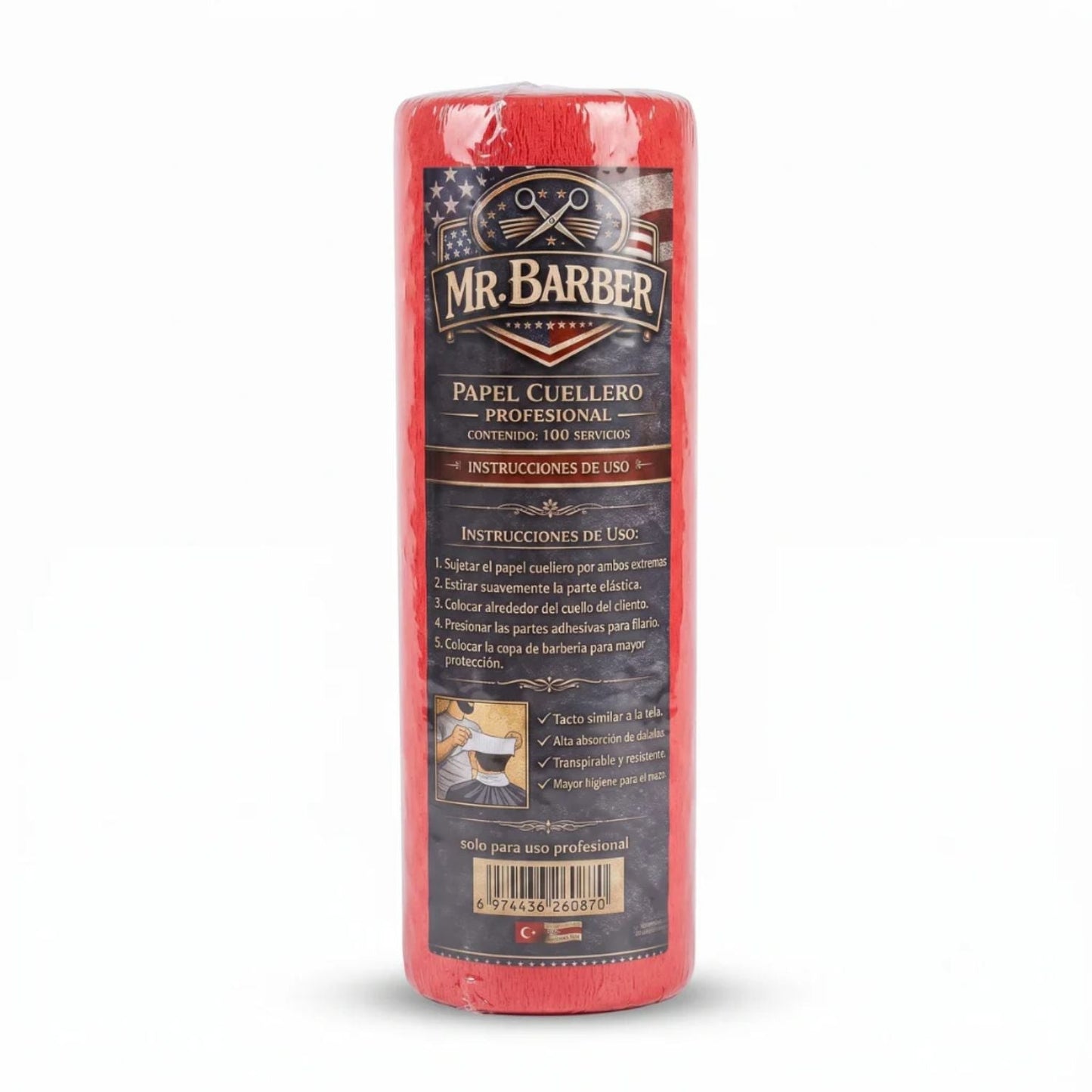 Pack 5 Rollos Papel Cuello Barbería Peluquería Rojo