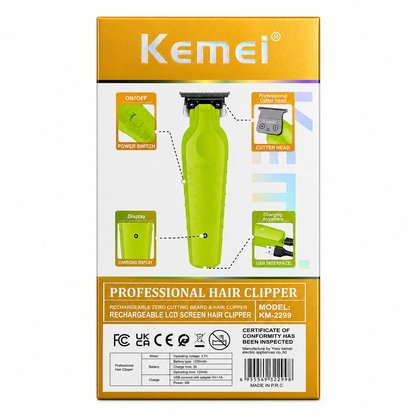 Kemei Trimmer KM-2299 Verde Neón Recargable USB