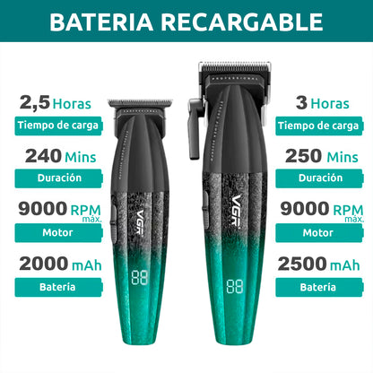 Barber Combo VGR640S3 Cortadora, Patillera y Afeitadora Verde