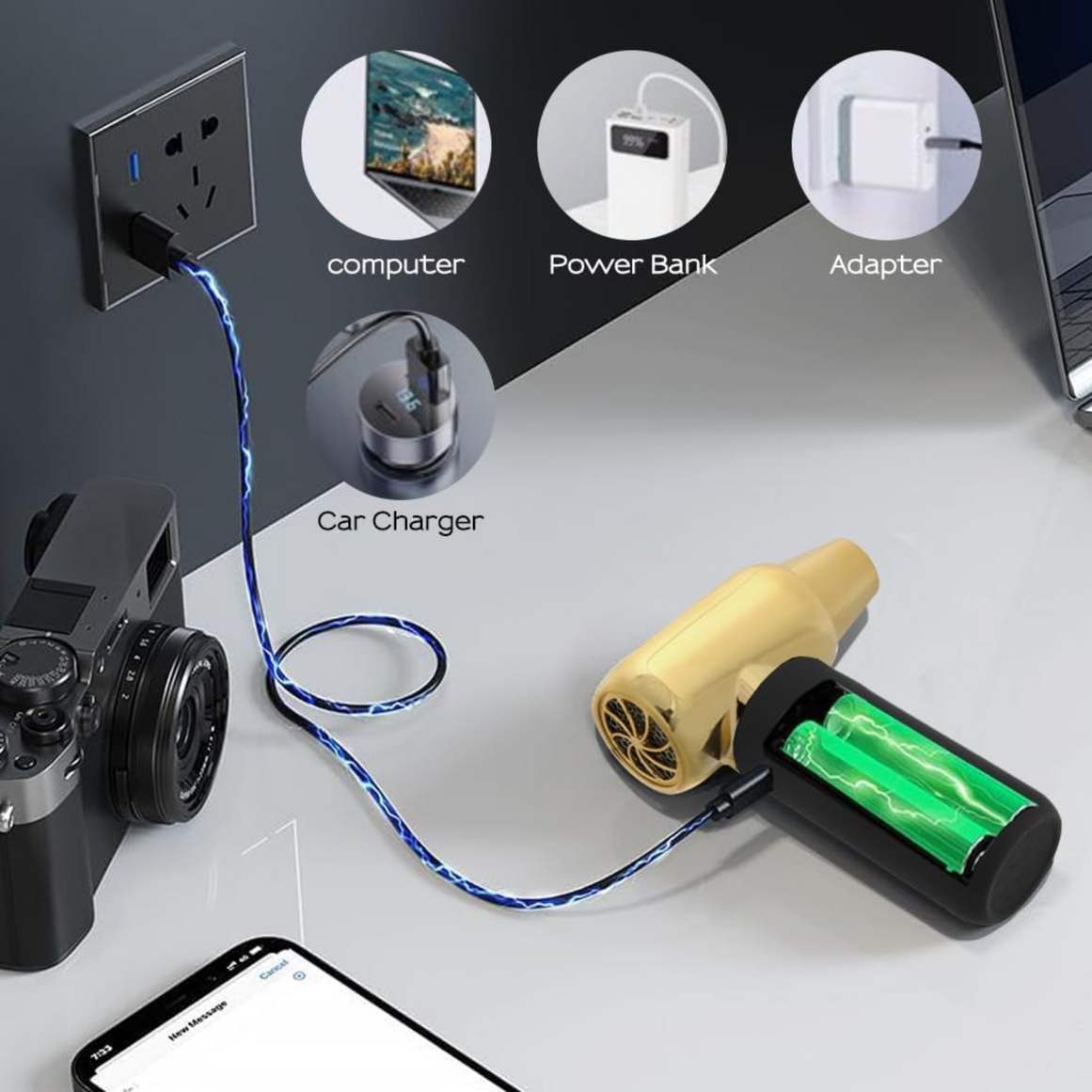 Soplador Eléctrico Inalámbrico 120000RPM con Boquillas