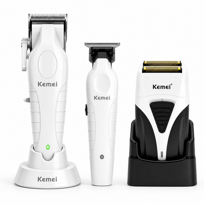 Combo Kemei Blanco KM2296 + KM2299 + KM3383 con Base de Carga