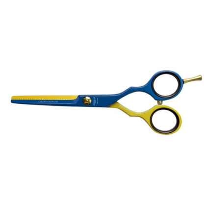 Set Tijeras Henbor Corte y Pulir Azul Verde con Porta Navaja Amarilla