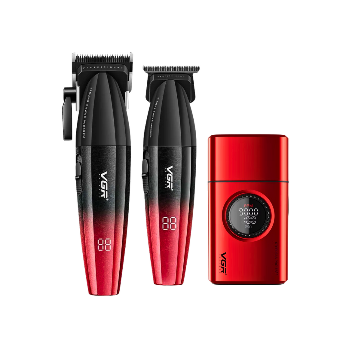 Combo Barber VGR Clipper y Trimmer V-640 y Shaver V-377 Rojo