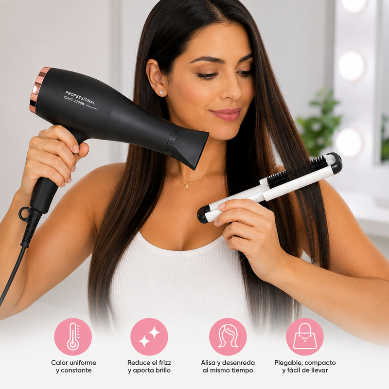 Cepillo Alisador Térmico Cerámico Plegable Portátil para Cabello