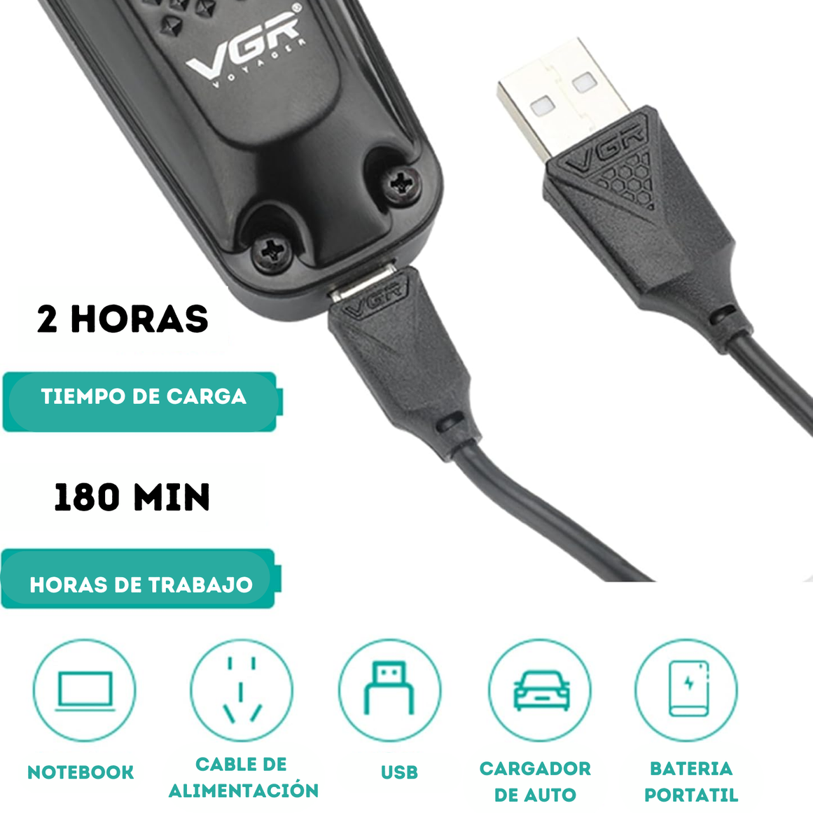 Trimmer Profesional Recargable VGR V-972 Led Usb
