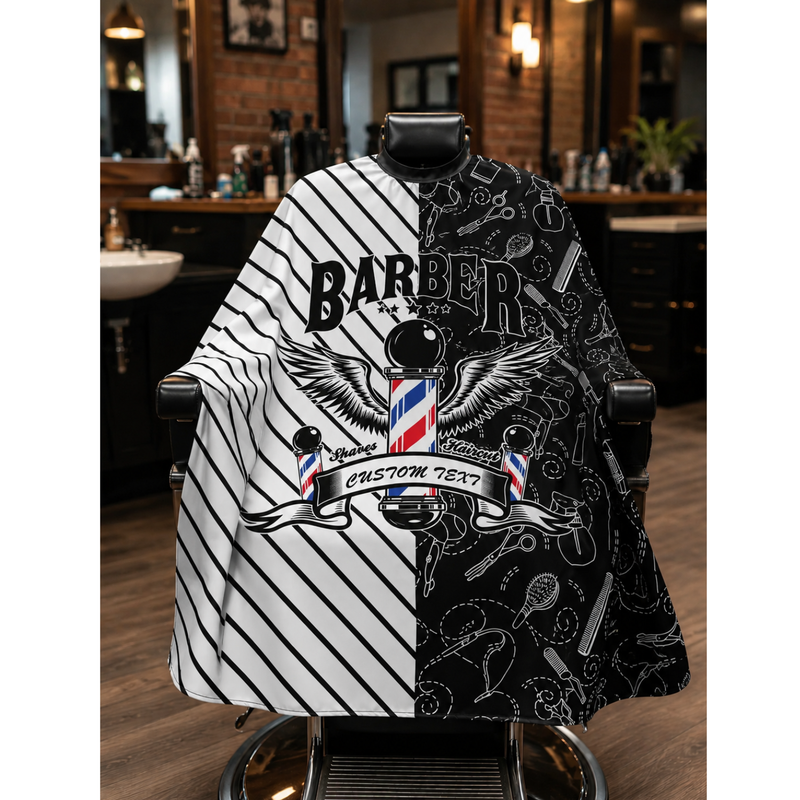 Capa Para Barberia Cuello De Goma Barbershop Blanco Negro