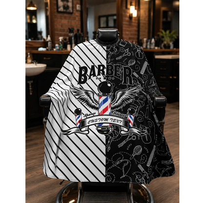 Capa Para Barberia Cuello De Goma Barbershop Blanco Negro