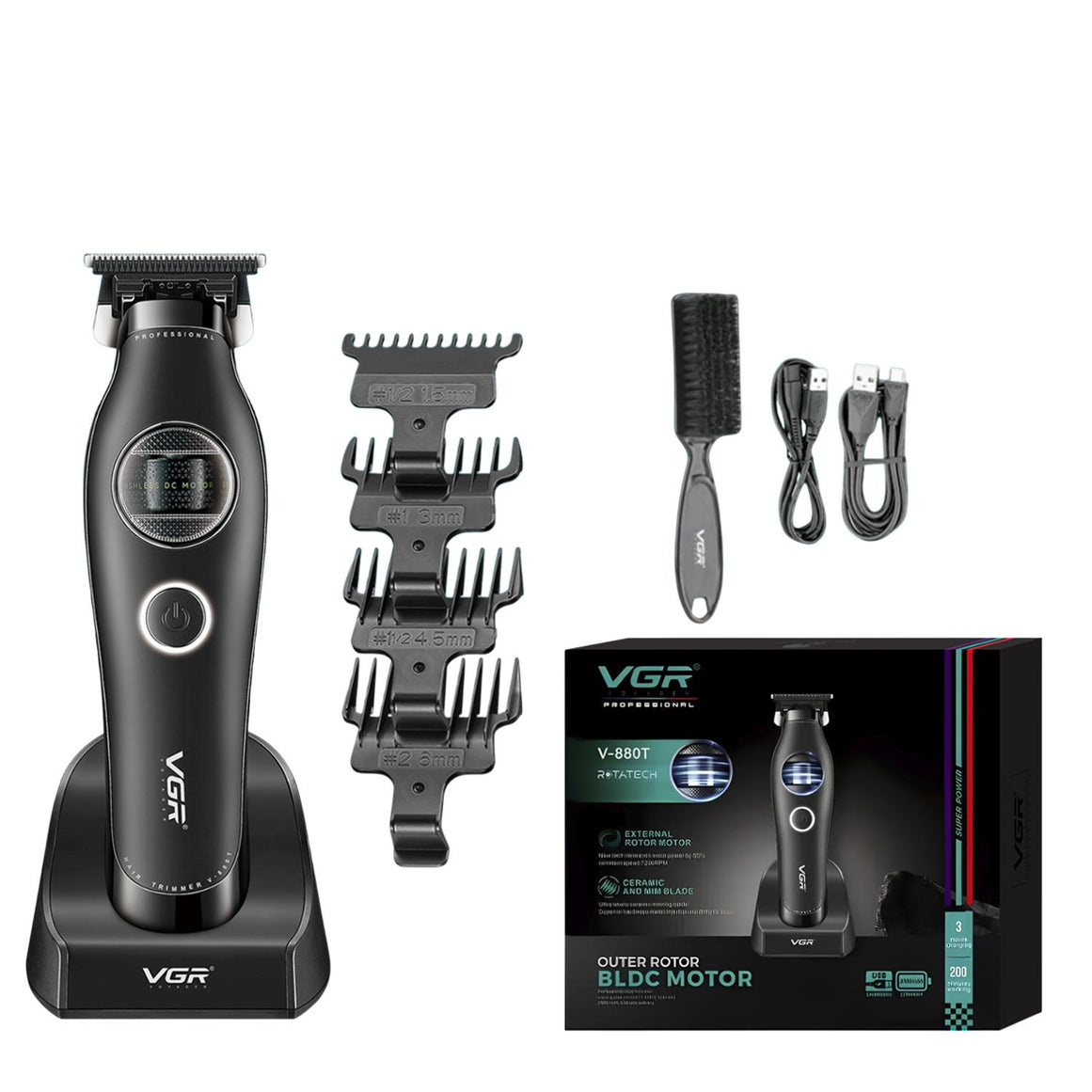 Maquina Patillera Trimmer VGR880T Rotatech Bldc 7200RPM Negro