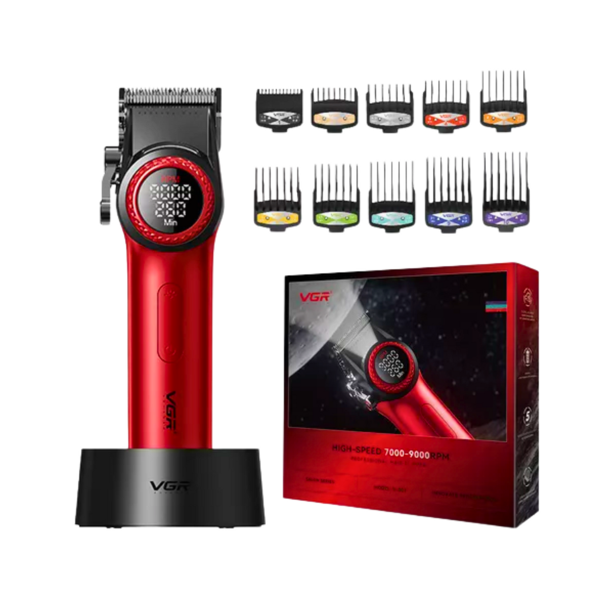 Combo Barber VGR Clipper V001 + Trimmer V977+ Shaver V377 Rojo