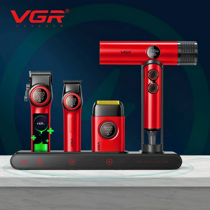 Combo Kit Vgr Professional Clipper Trimmer Shaver y Secador 4 en 1 Maleta Rojo