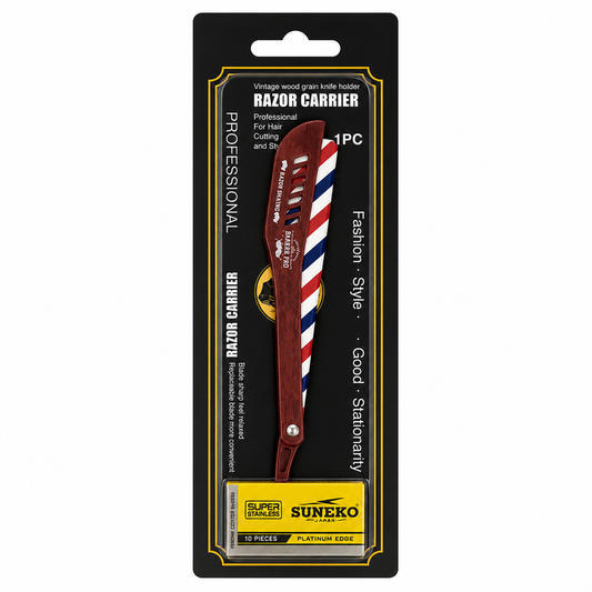 Navaja Profesional Barber Pro Rojo Porta Hojas + 5 Hojas