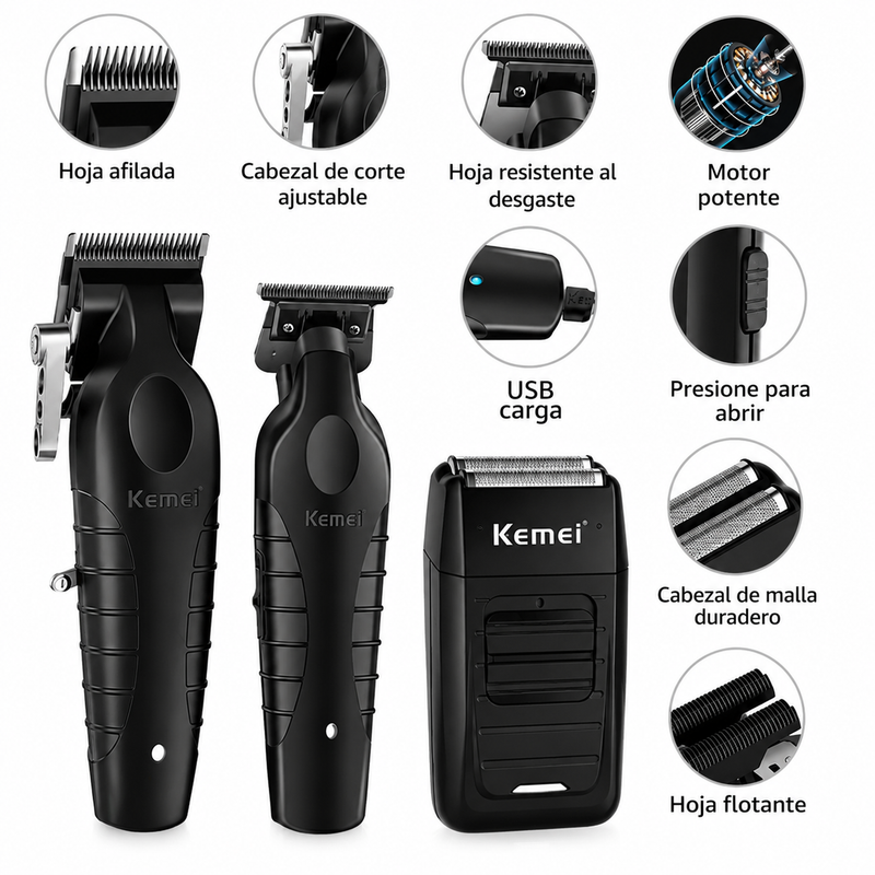 Combo Kemei S9 KM2296 + KM2299 + KM1102 Estuche Profesional