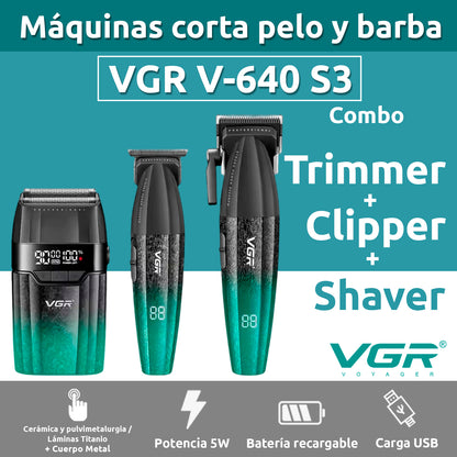 Barber Combo VGR640S3 Cortadora, Patillera y Afeitadora Verde