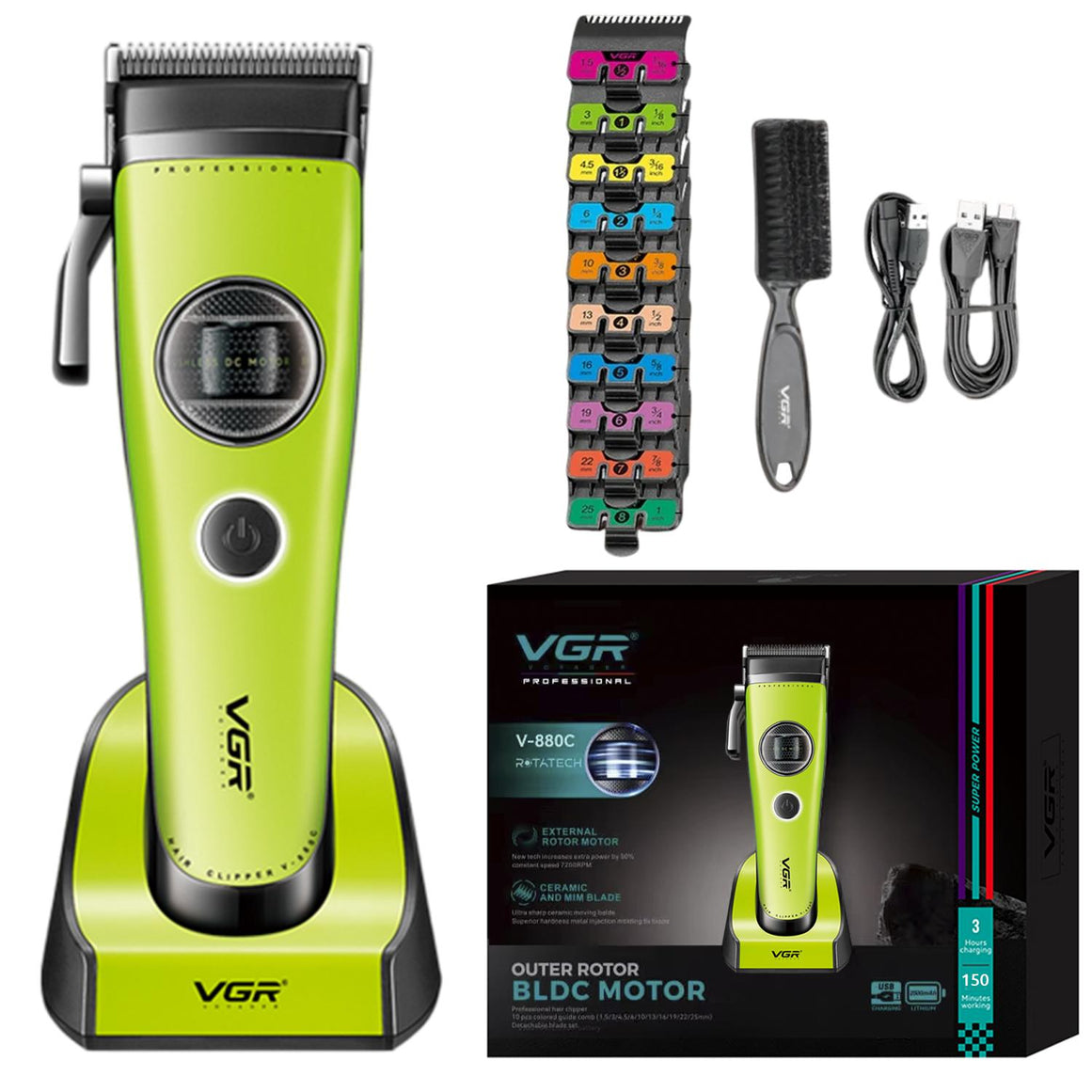 Máquina Cortar Pelo VGR880C Cerámica Motor Rotatech Verde