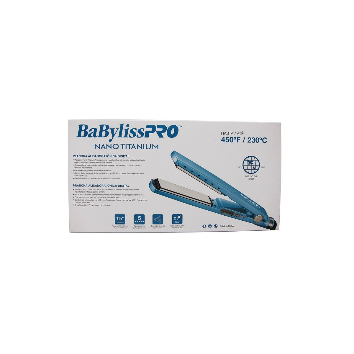 Plancha Babyliss PRO 1¼" 32MM Iónica Nano Titanium BNT4091