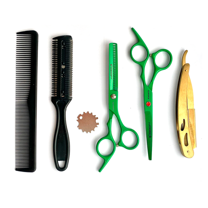Set Tijera Profesional Peluquería Navaja Esculpidora 6'' VERDE