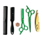 Set Tijera Profesional Peluquería Navaja Esculpidora 6'' VERDE