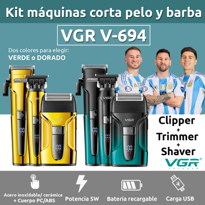 Combo Clipper Trimmer y Shaver Profesional VGR V-694 Dorado