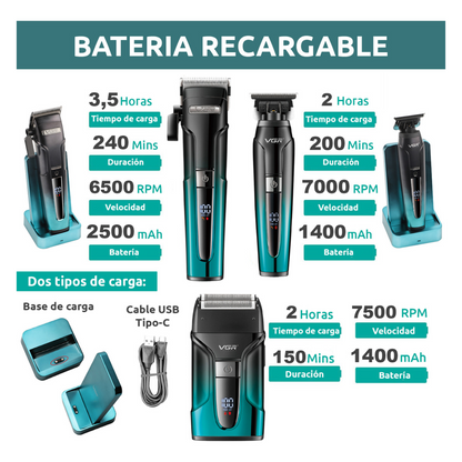 Combo Clipper Trimmer y Shaver Profesional VGR V-694 Verde
