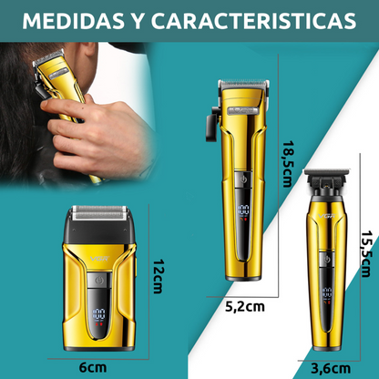 Combo Clipper Trimmer y Shaver Profesional VGR V-694 Dorado