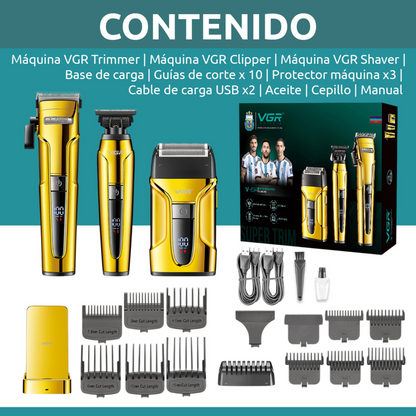 Combo Clipper Trimmer y Shaver Profesional VGR V-694 Dorado